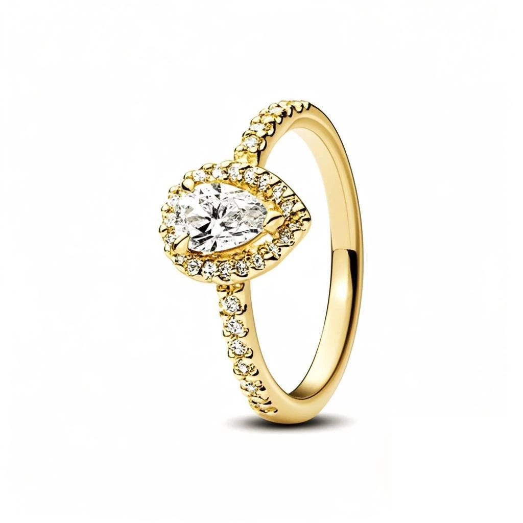925 Silver Zircon Ring for Women - 18K Gold Plated Heart Design