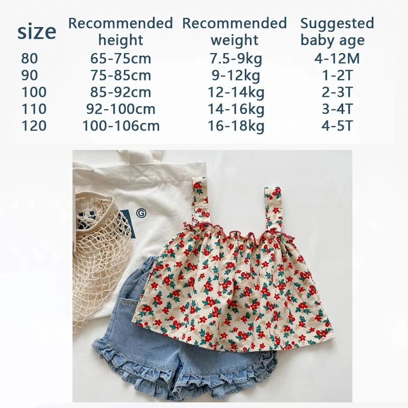 Floral Suspender Skirt and Shorts Set for Summer Girls