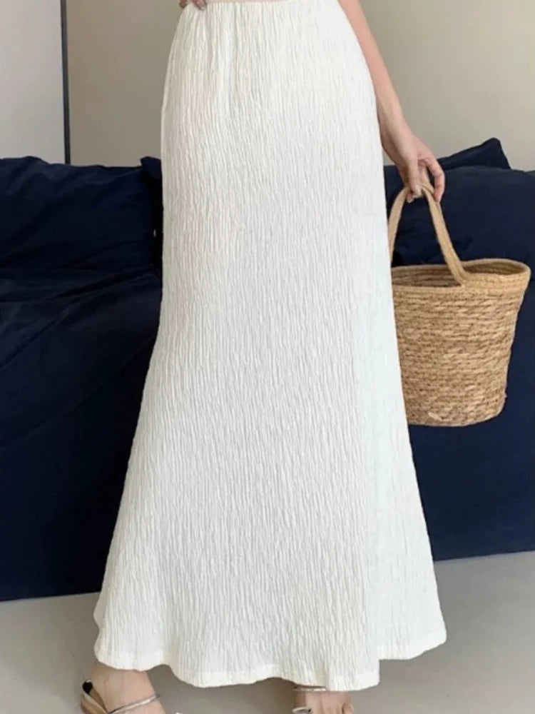 Elegant White Linen A-Line Midi Skirt for Women