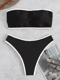 Bandeau Bikini Set in Solid Polyester Elastane for Women