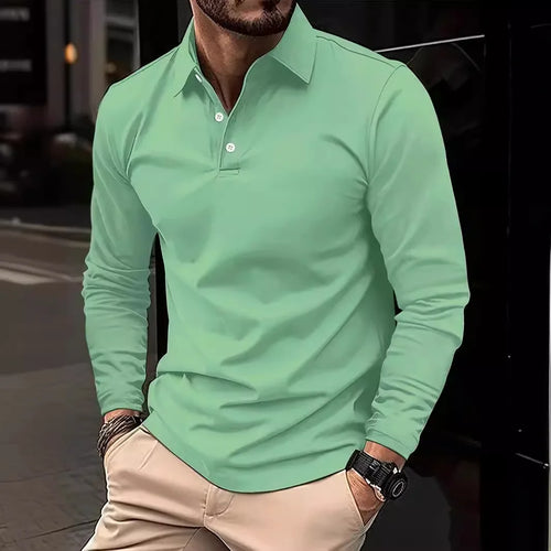 2024 Autumn Men's Polo Shirts Turn-Down Collar Solid Long Sleeve Smart Casual Polos Man Fashion Breathable Loose Tees Tops Men