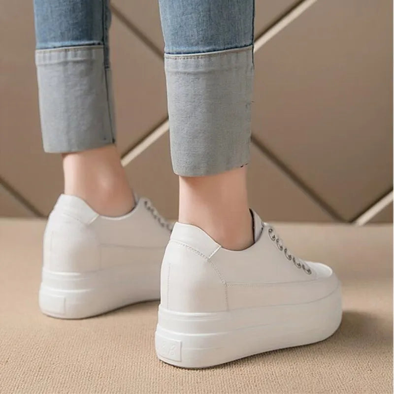 Women's White Platform Sneakers with 8CM Heels for Autumn