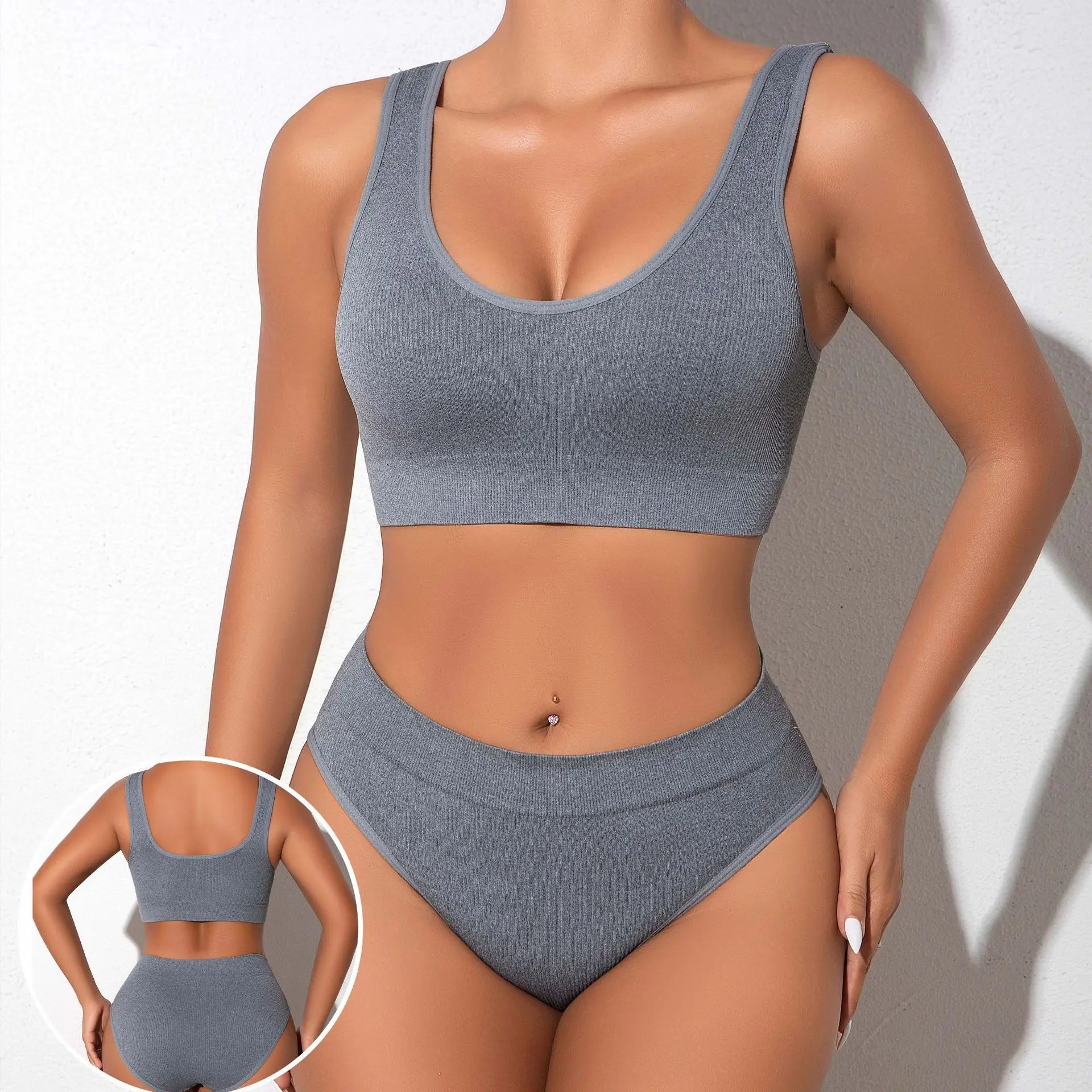 Ribbed Seamless Low Rise Women's Sexy Underwear Set