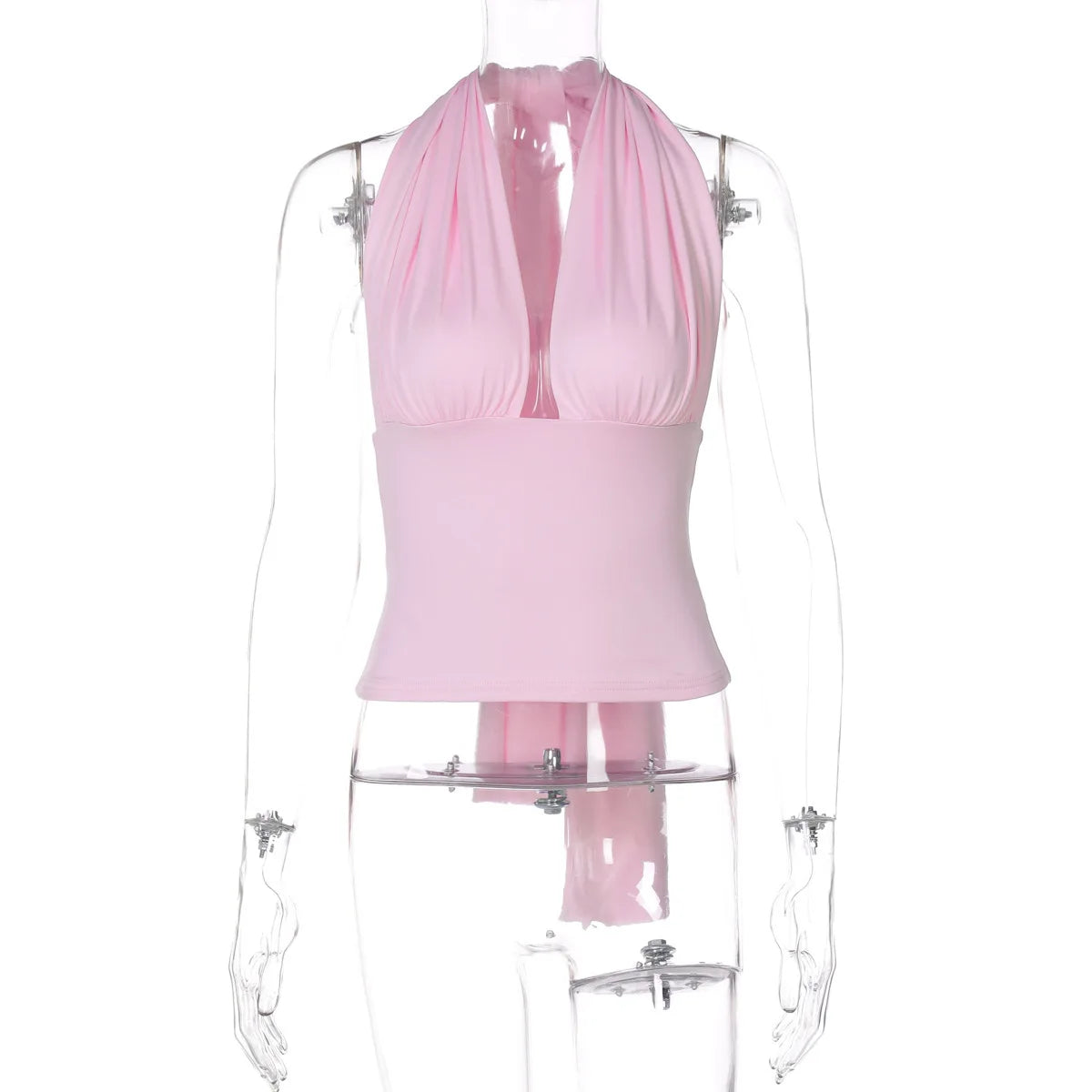 Backless Lace Up Ruched Crop Top for Women by Tornova