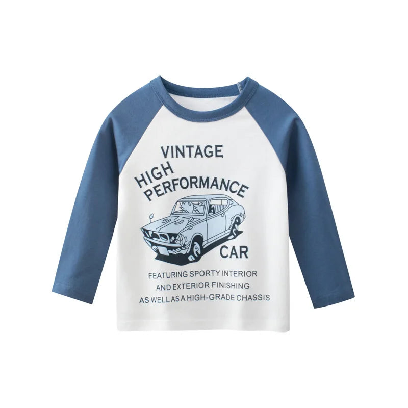 Boys Cartoon Long Sleeve T-Shirt in Color Patchwork