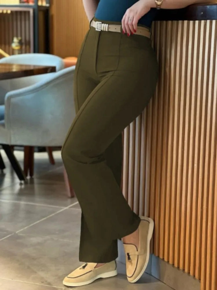 Elegant High Waist Straight Leg Women's Work Pants Polyester