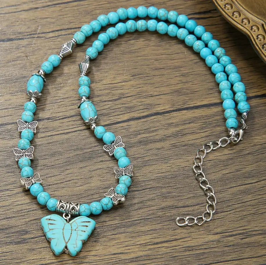 Elegant Turquoise Beaded Necklace for Women with Teardrop Pendant