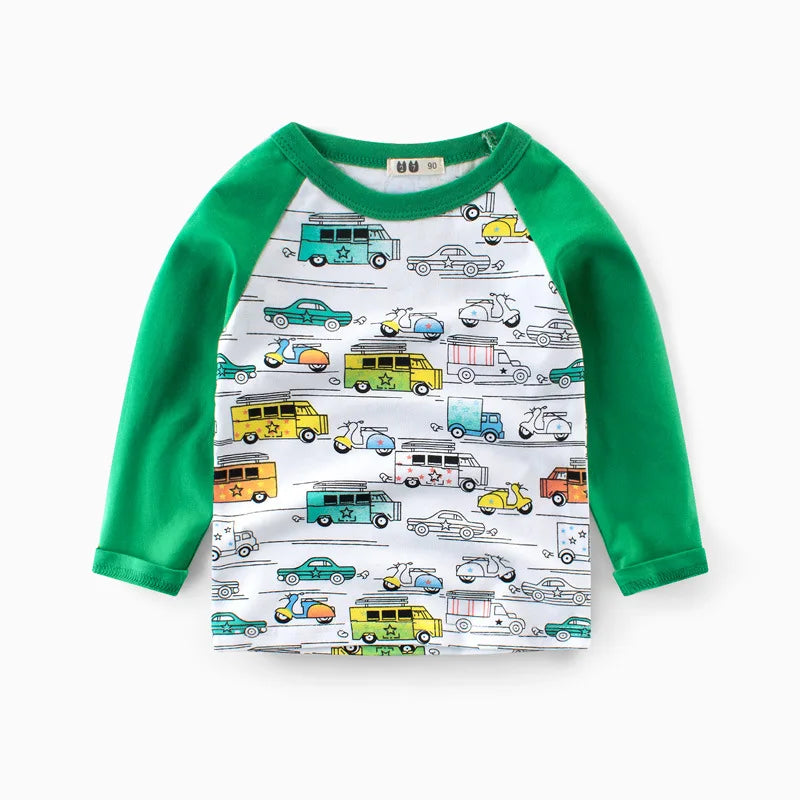 Boys Cartoon Long Sleeve T-Shirt in Color Patchwork