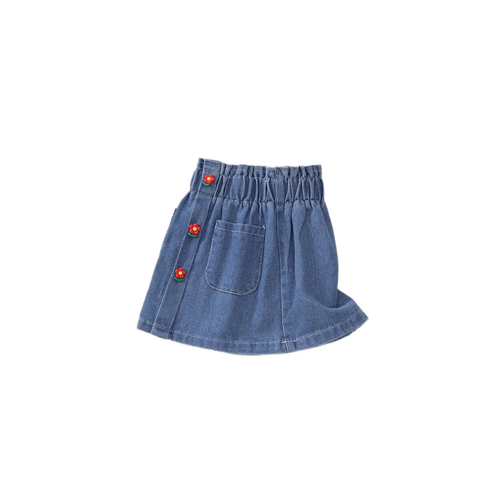 Girls' High Waisted Denim Midi Skirt for Summer 2025