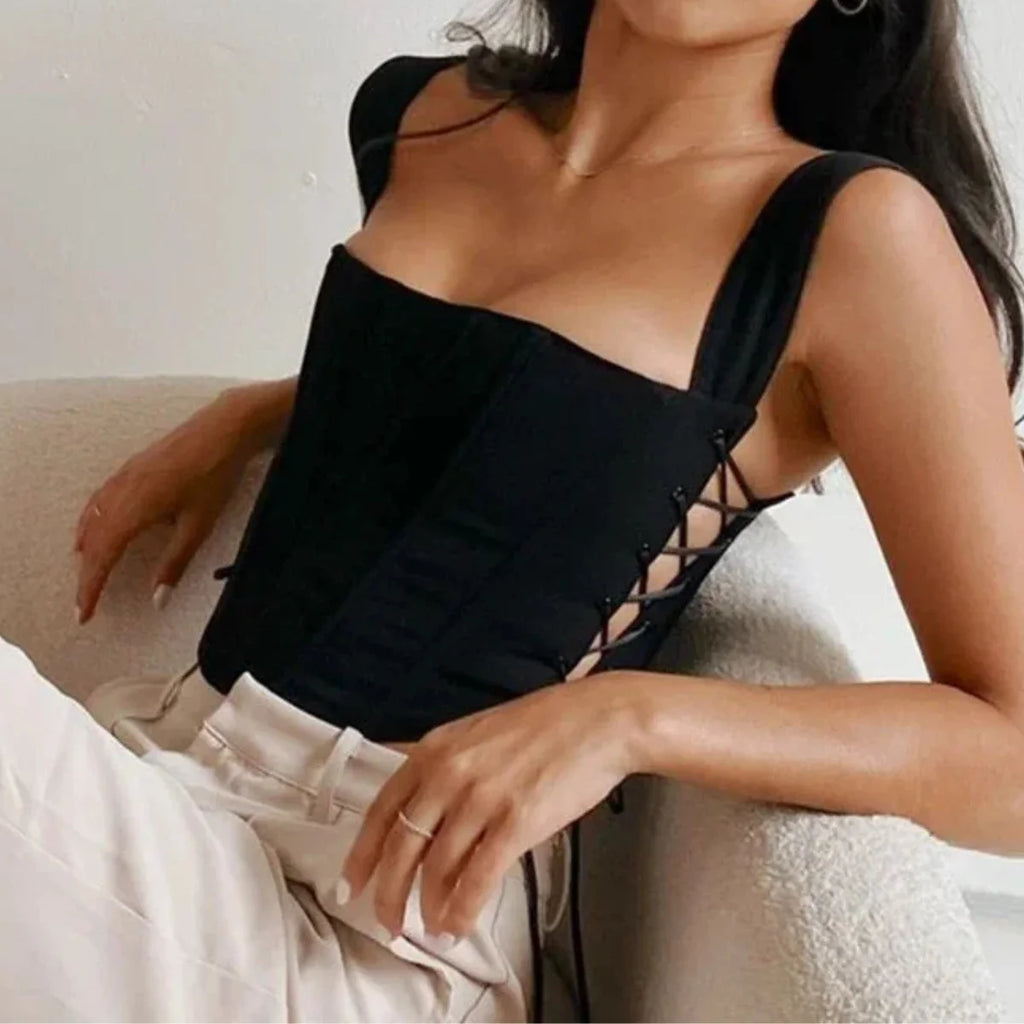Sexy Crop Tops Woman Sleeveless Slim Tanks Shapewear Corset Bustiers Bodysuit Tank Top Lace Up Skinny Vest Summer Trendy Corsets