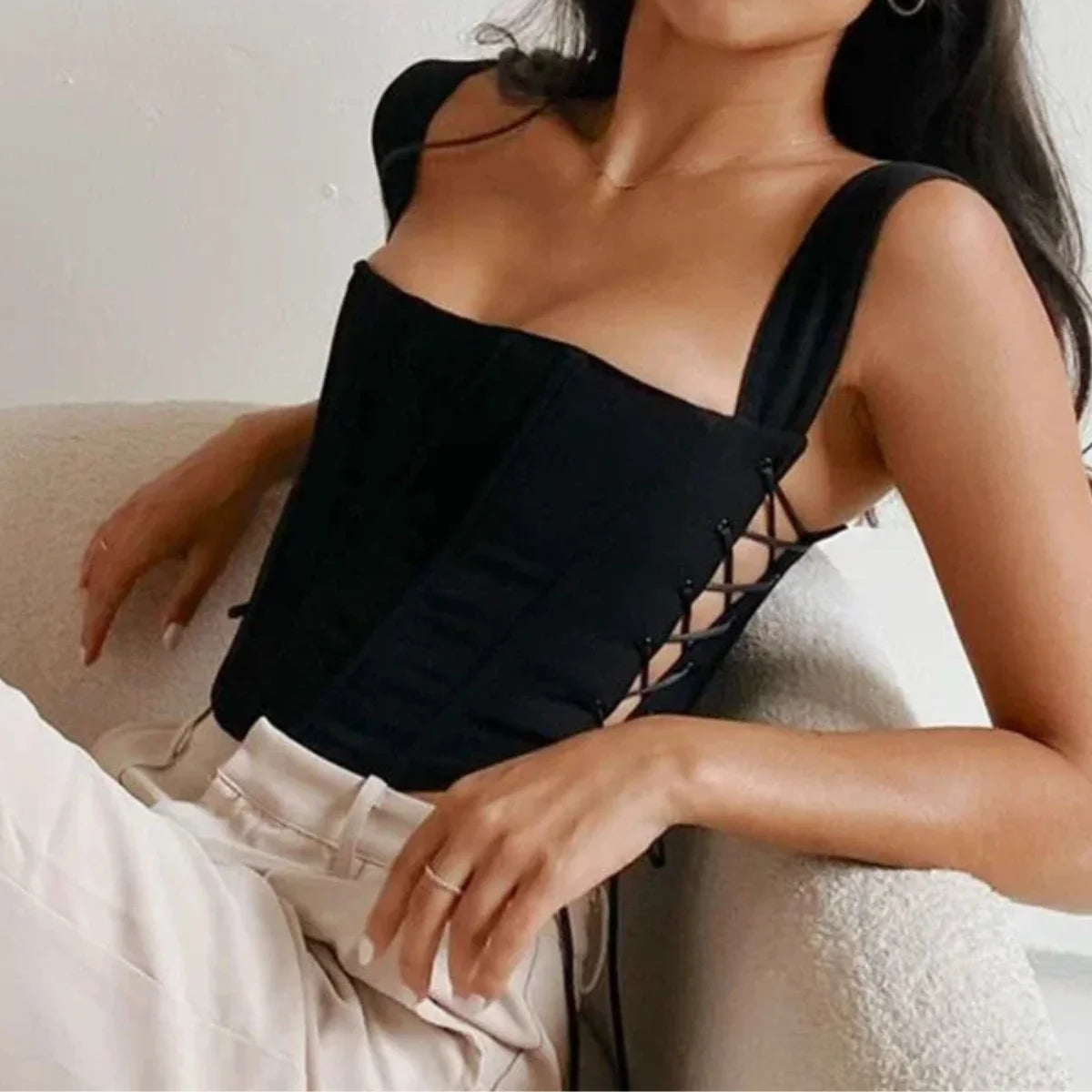 Sexy Crop Tops Woman Sleeveless Slim Tanks Shapewear Corset Bustiers Bodysuit Tank Top Lace Up Skinny Vest Summer Trendy Corsets