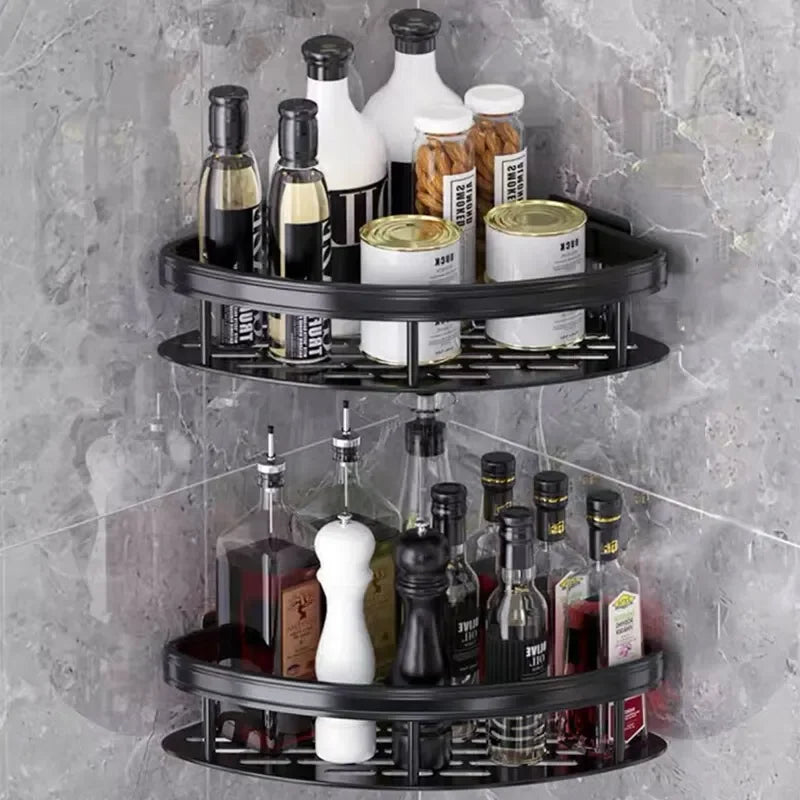 Black Space Aluminum Bathroom Storage Rack with No-Drill Mount