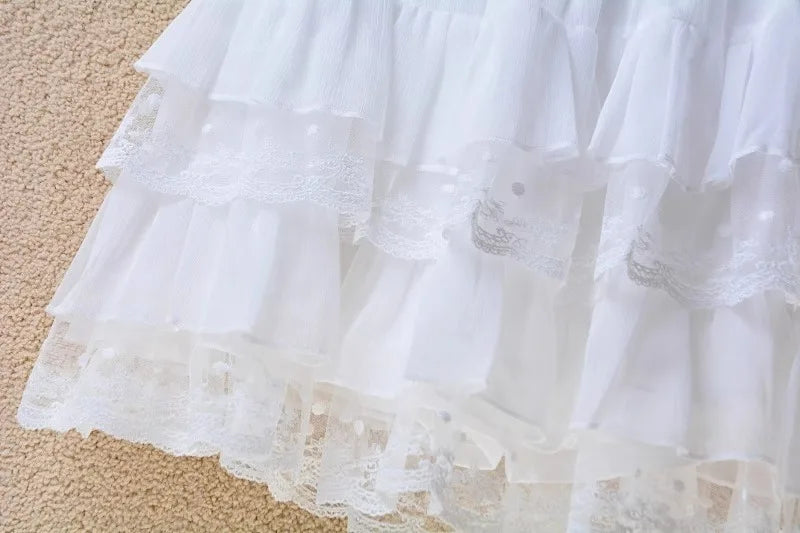 White Lace Summer Skirt for Women - High Waist A-Line