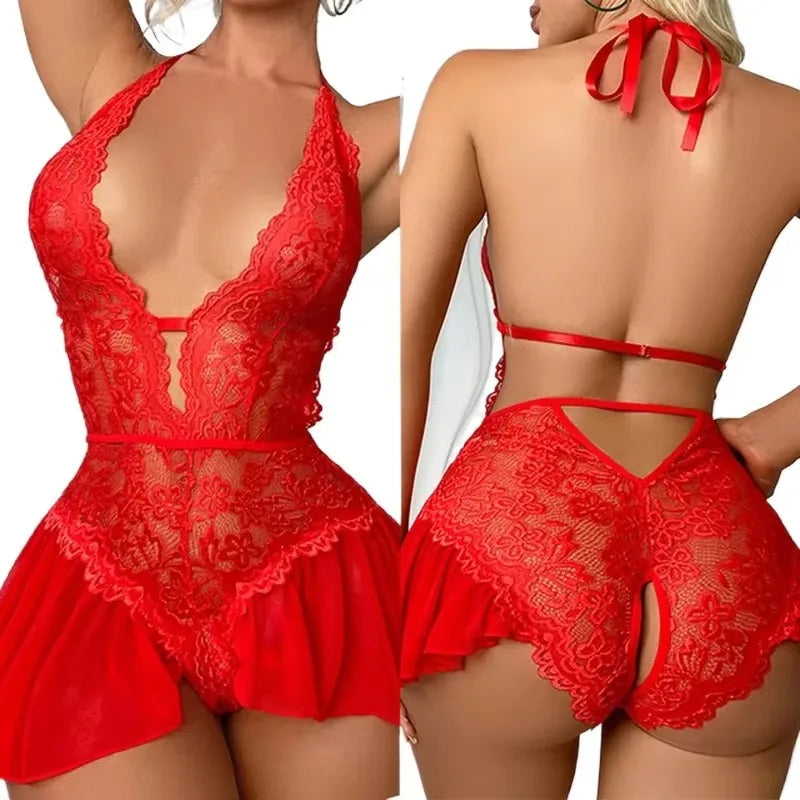 Erotic Open Crotch Bra and Brief Set for Women