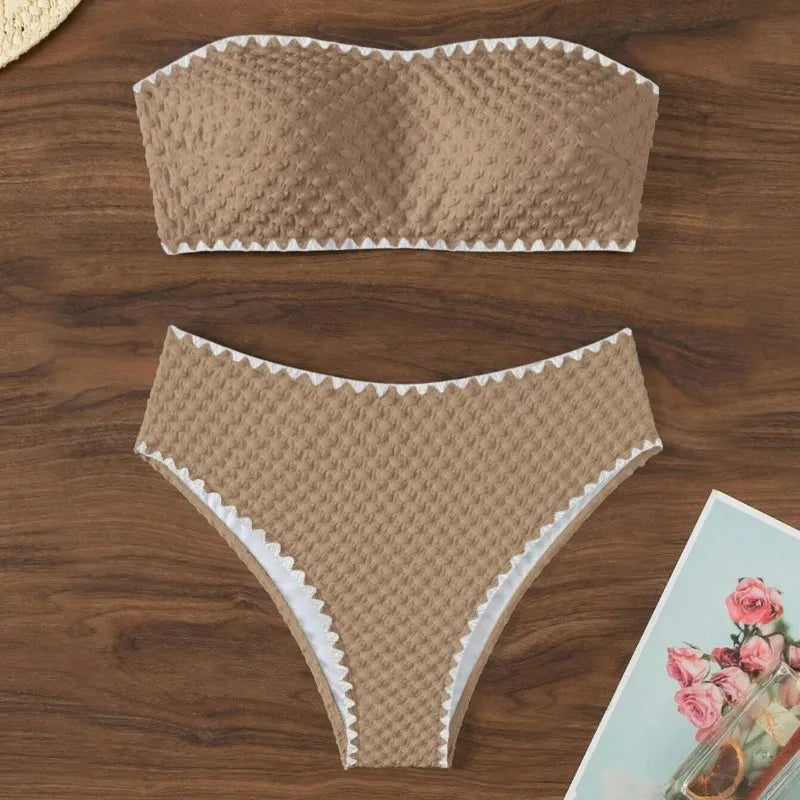White 2 Piece Bandeau Swimsuit for Women by MALEY LifeStyle