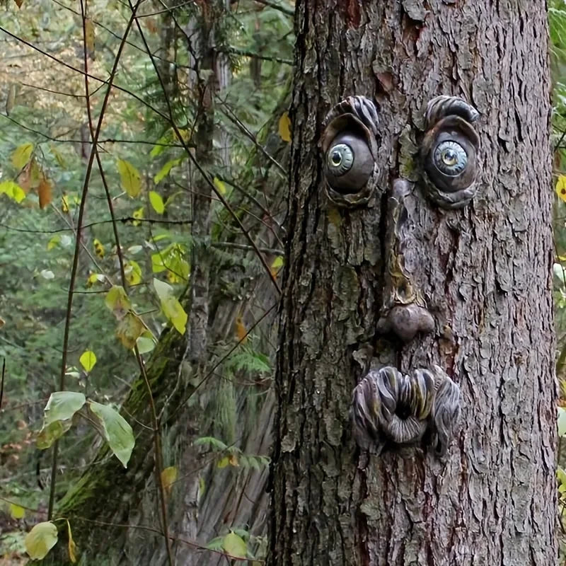 Rustic Resin Tree Face Ornaments for Creative Garden Decor
