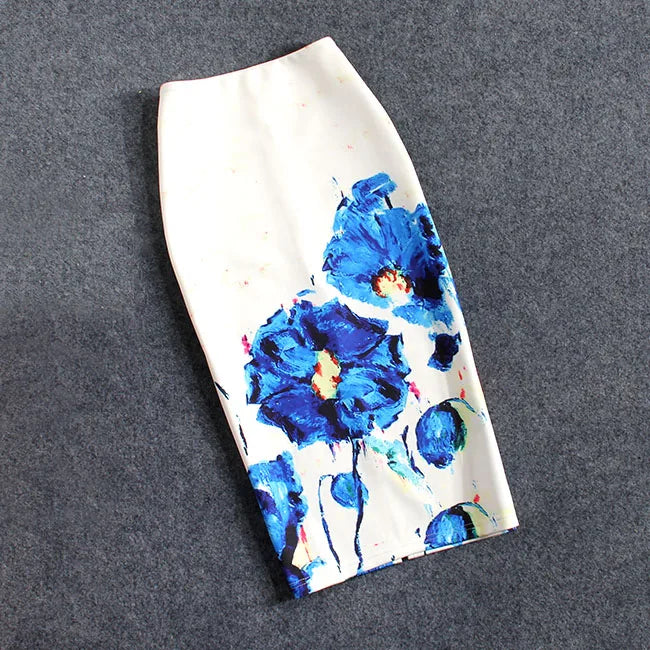 Casual Print Pencil Skirt for Women in Cotton and Polyester