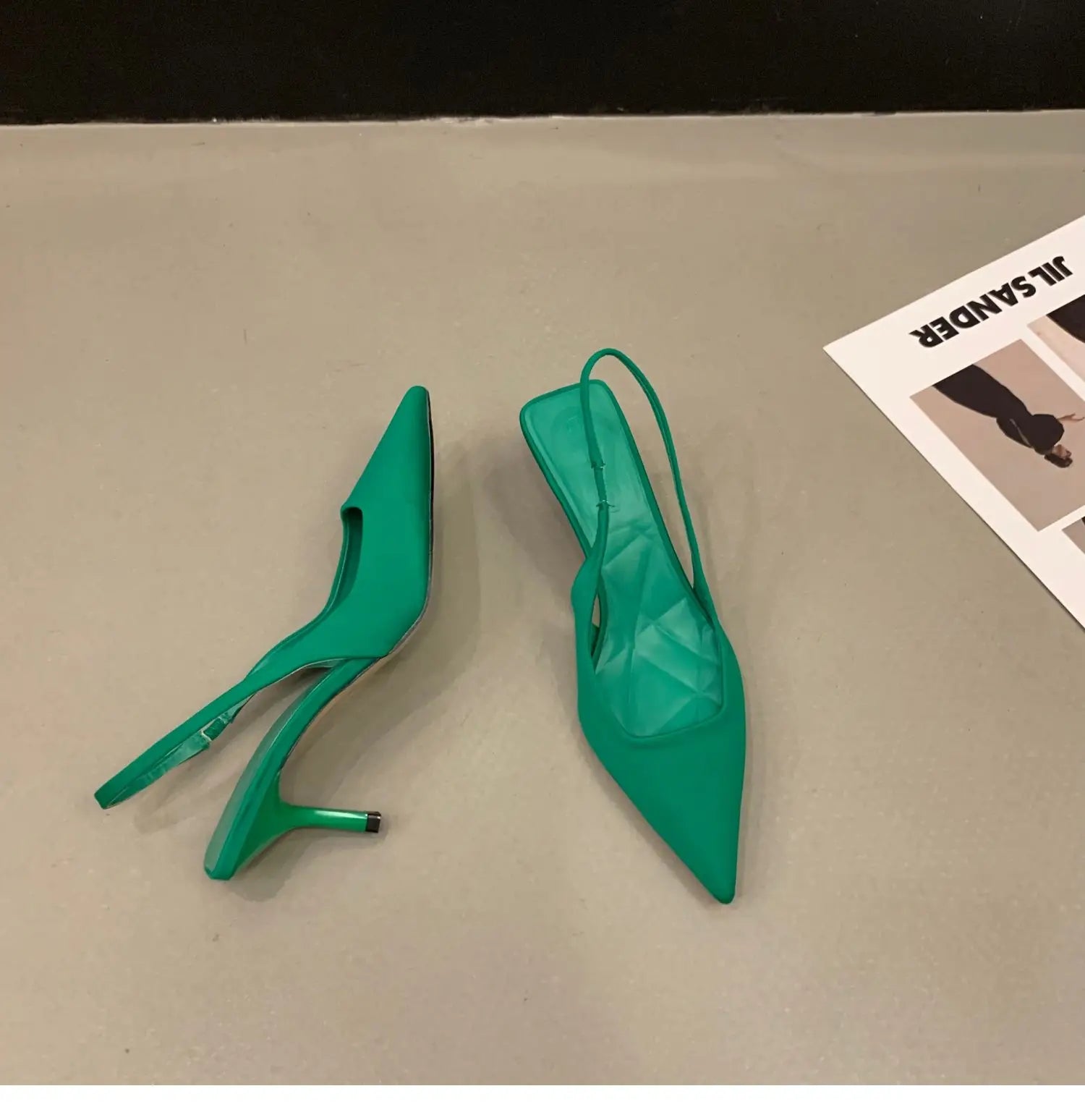 Green Pointed Toe Stiletto Sandals for Women by ZLAH
