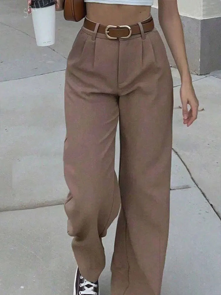 Elegant High Waist Pleated Wide Leg Pants for Women