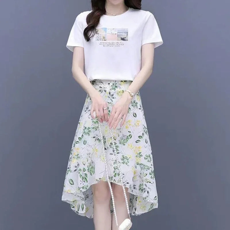 Chiffon Floral Skirt A-Line Style for Women in Summer