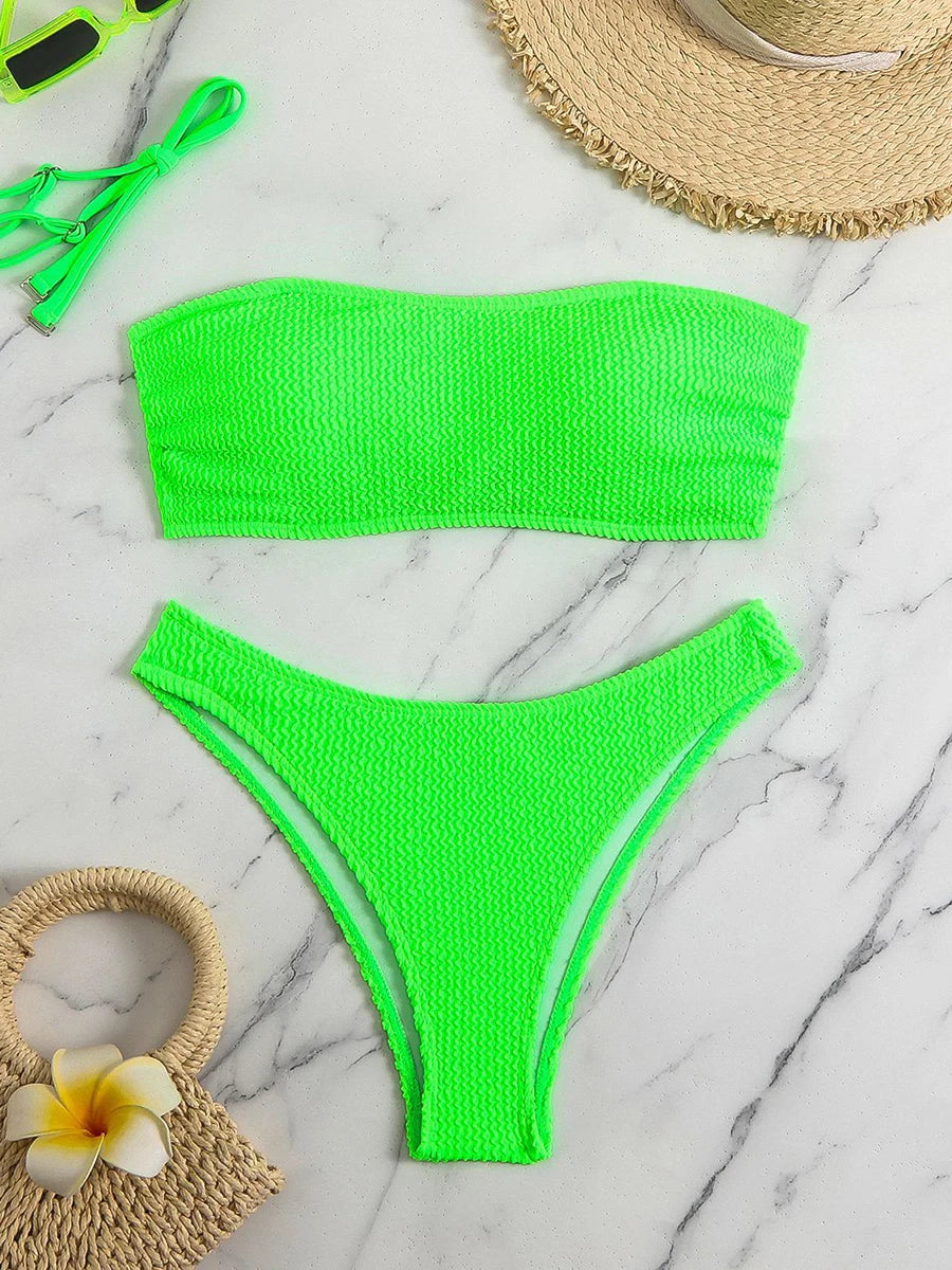 RUAON Women's Summer Bikini Set with Bandeau Neckline