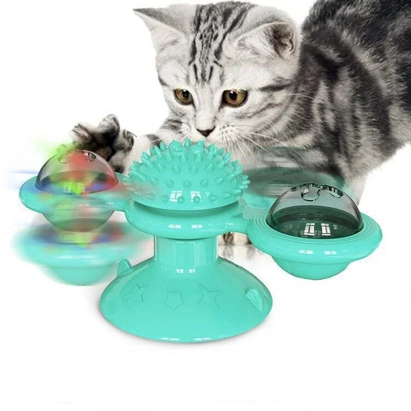 Interactive Windmill Cat Toy for Kittens with Turntable Design