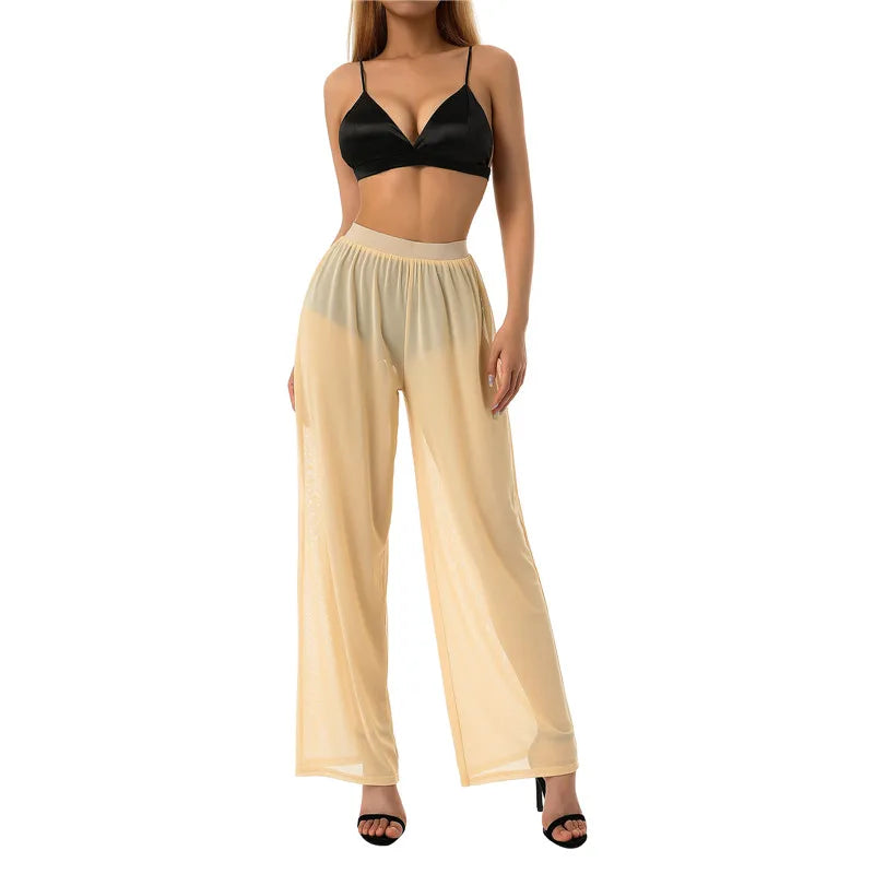 Women High Waist Wide Leg Beach Pants in Polyester