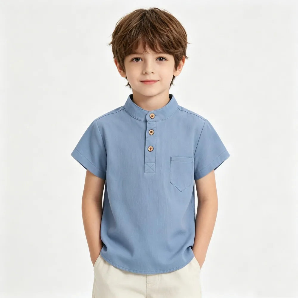 Boys Cotton Short Sleeve Dress Shirt Blouse for Summer