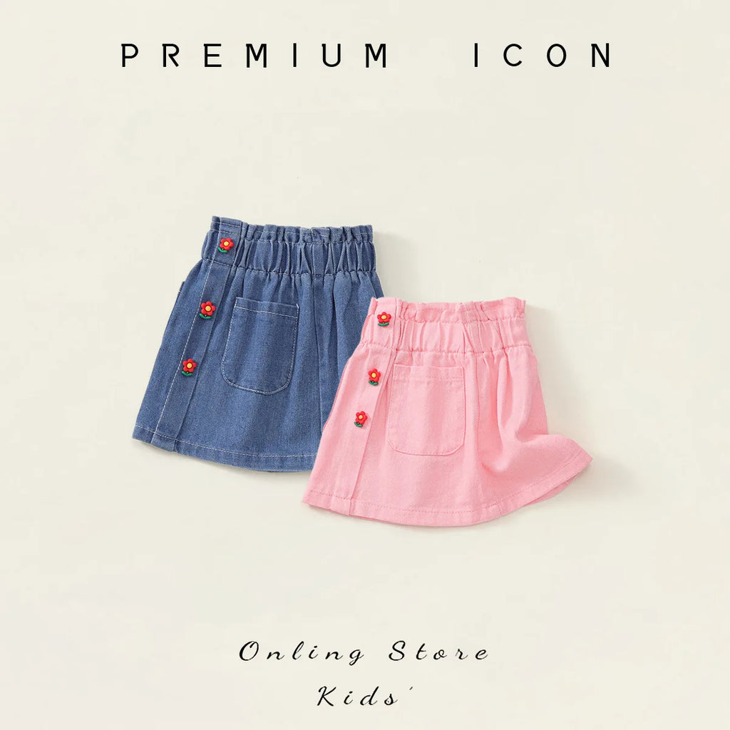 Girls' High Waisted Denim Midi Skirt for Summer 2025