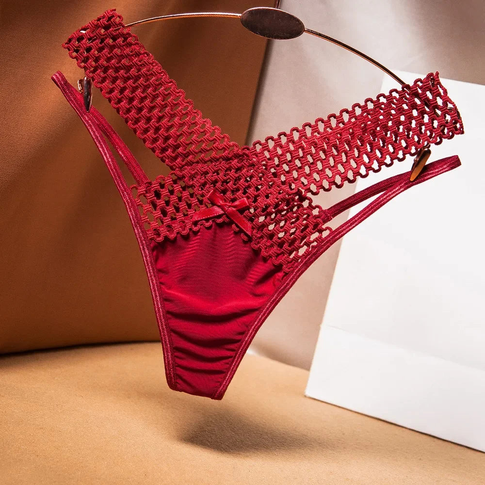 Lace Briefs for Women with Drawstring and Hollow Design
