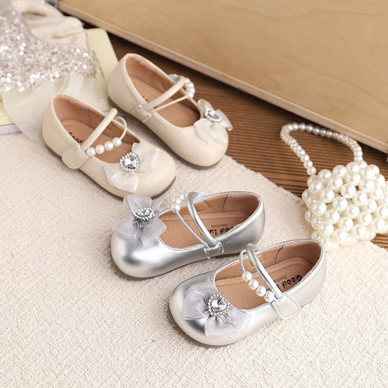 ZOCI Girls Bow Leather Casual Shoes for 4-6 Year Olds