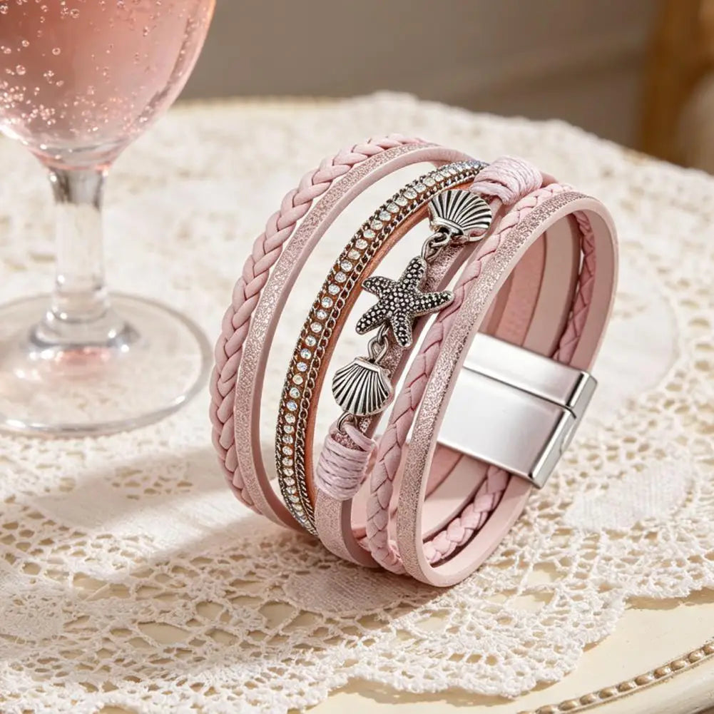 Multi-Layer Bohemian Faux Leather Braided Bracelet for Women