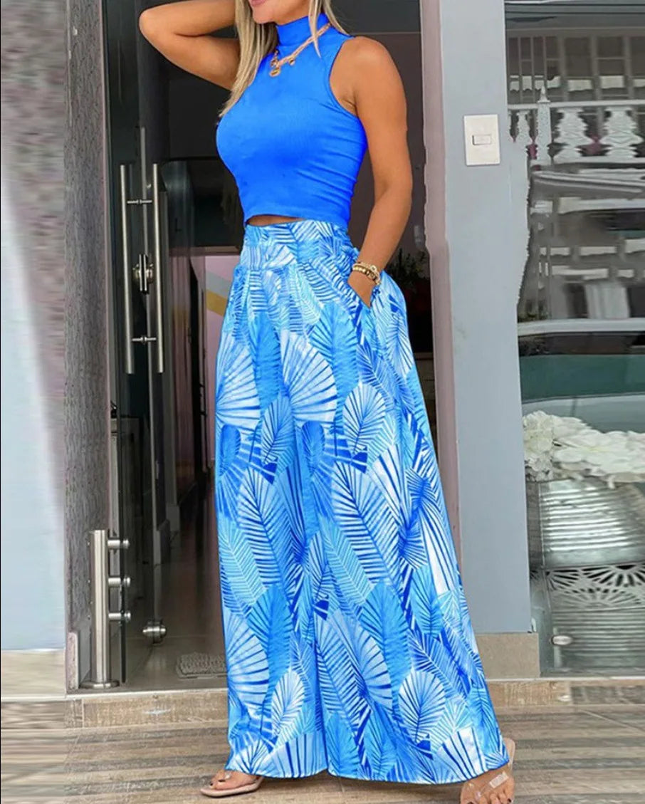 2025 Women's High Waist Wide Leg Pants Set for Summer Style