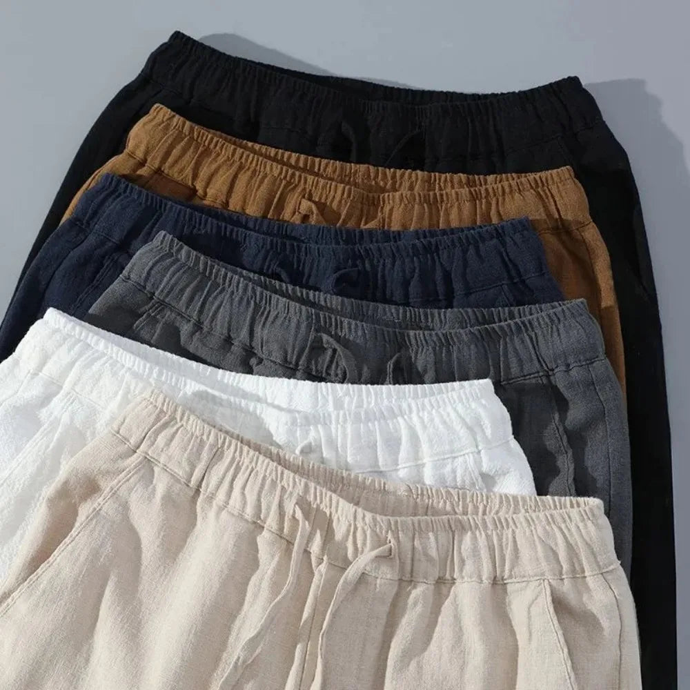 Men's Cotton Linen Casual Knee Length Beach Shorts