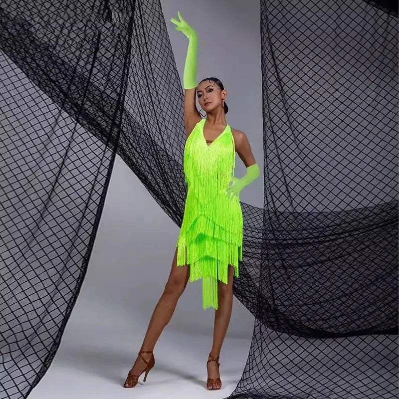 Elegant Black Backless Fringe Dress for Latin Dance Competitions
