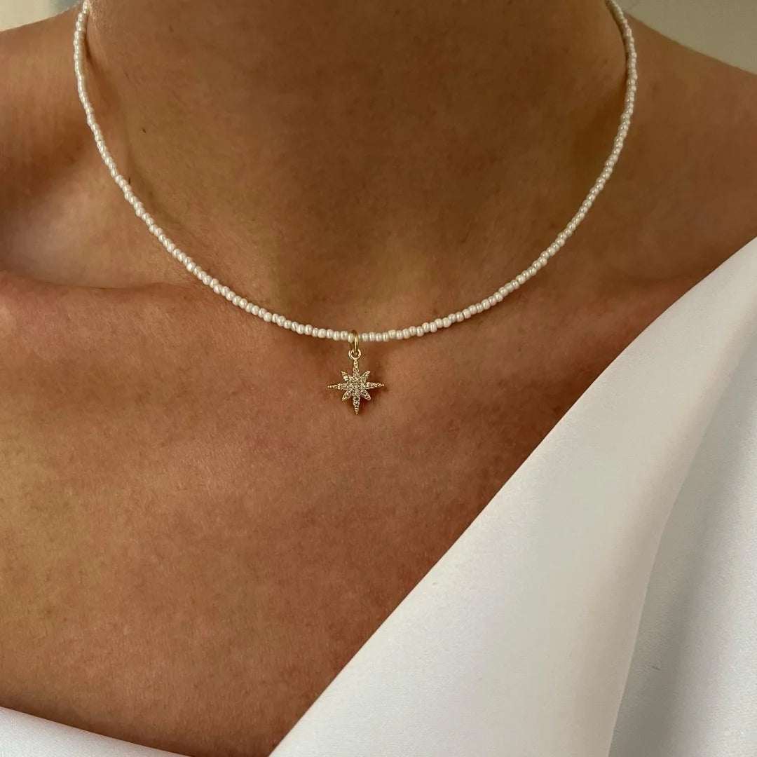 Gold Silver Minimalist Pearl Necklace for Women