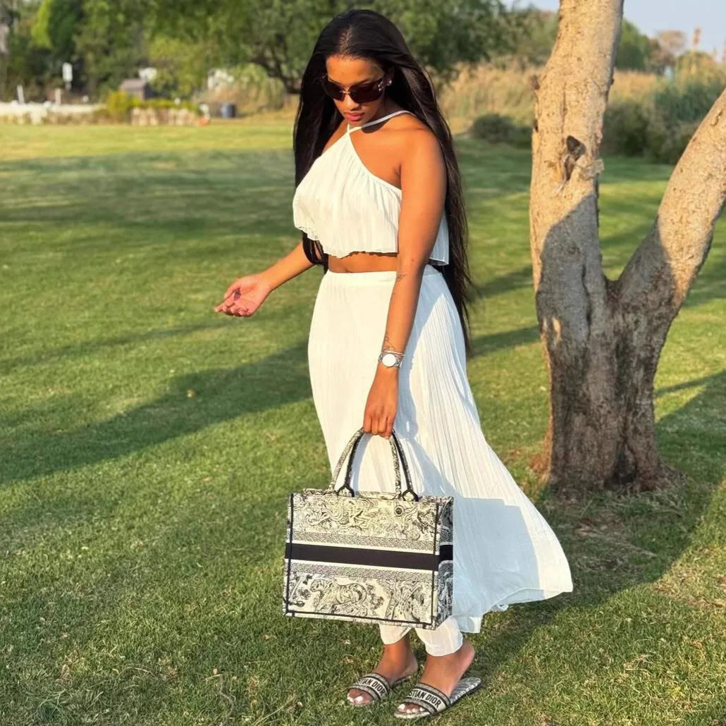 Chic Halter Top and Pleated Skirt Set for Women