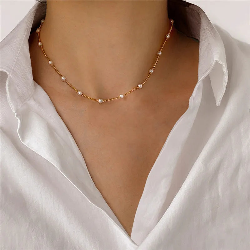 Silver Double Layer Geometric Choker Necklace for Women