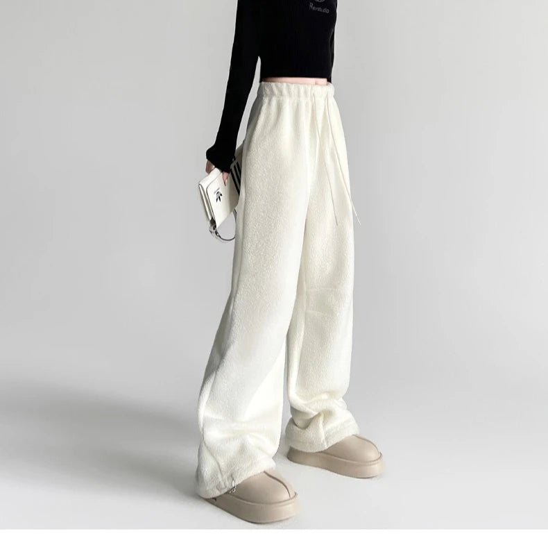 Women's High-Waist Wide-Leg Pants in Double-Sided Fleece