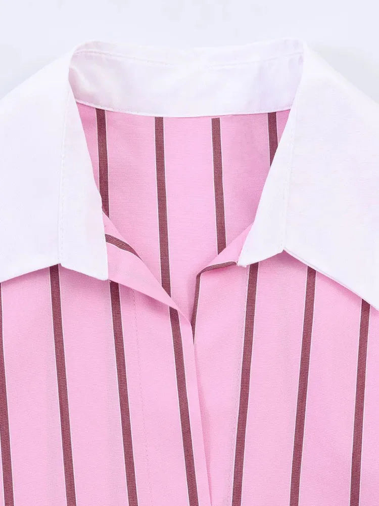 Elegant Women's Color Block Blouse in Durable Polyester