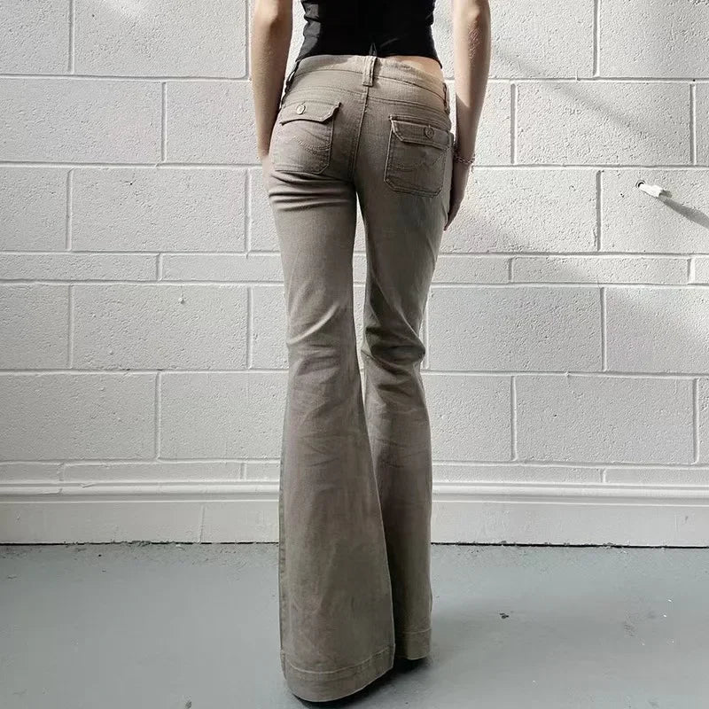 DAILOU Women's Low Waist Slim Fit Flare Jeans for Summer
