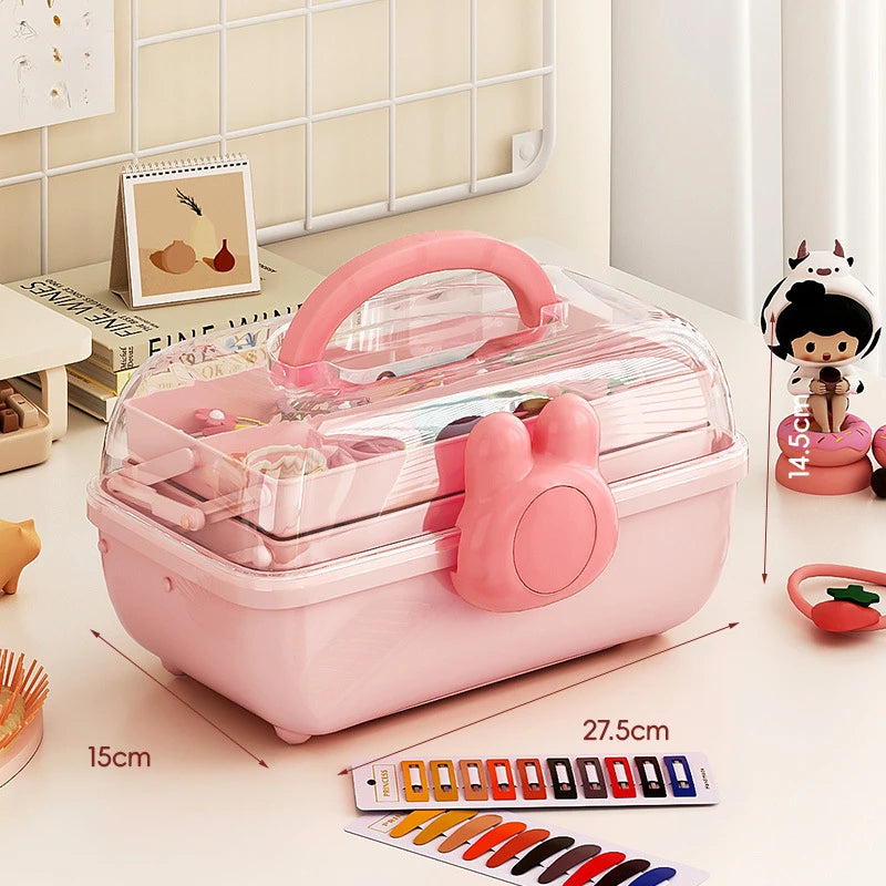 Cute Pink 3 Layer Jewelry Storage Box for Girls Accessories