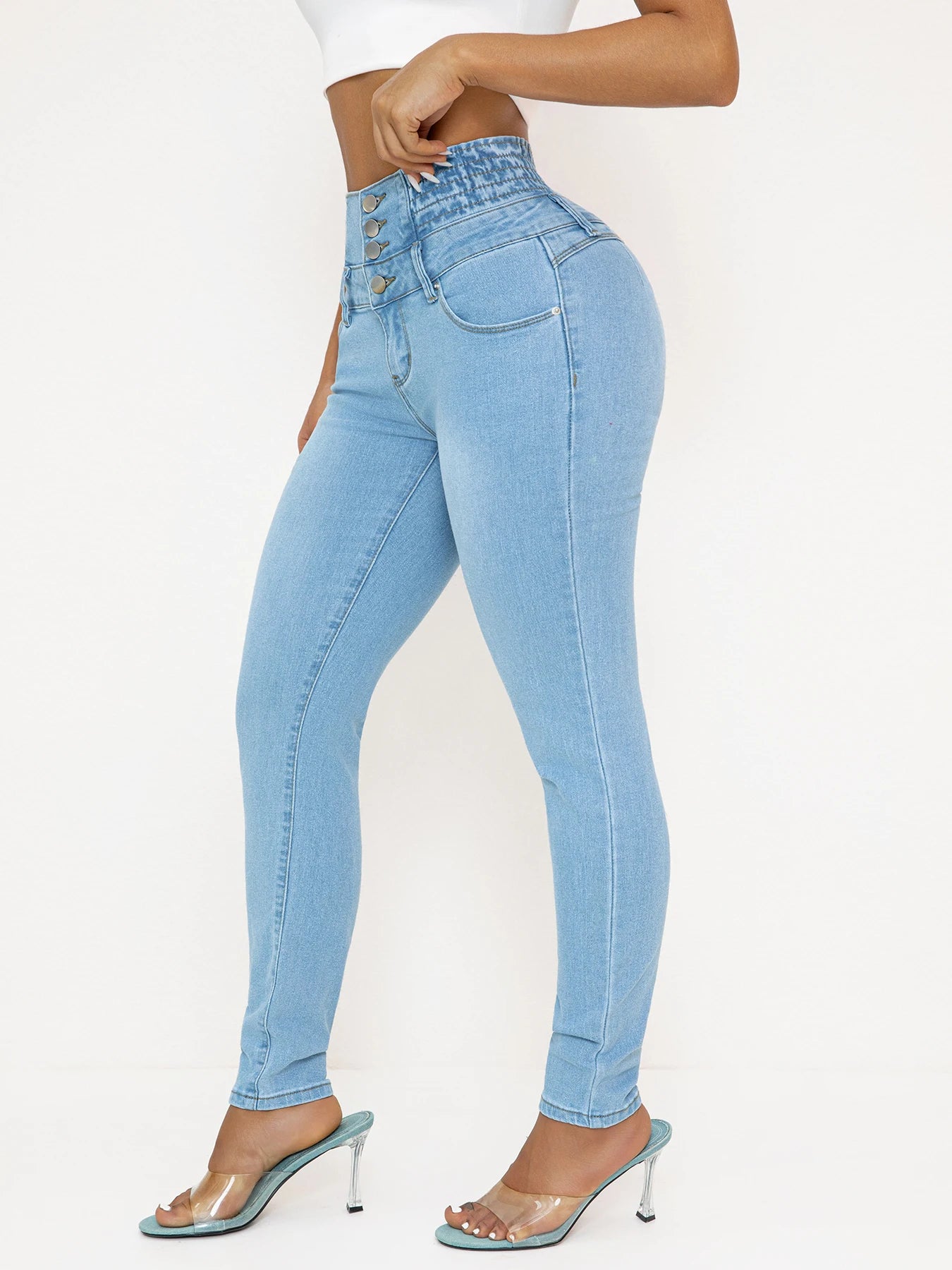 Light Blue High-Waisted Stretch Denim Jeans for Women