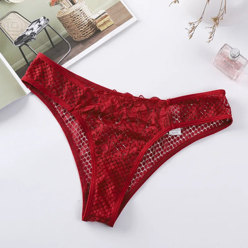 Lace Mesh Hook Briefs for Women Low Waist Seamless Underpants