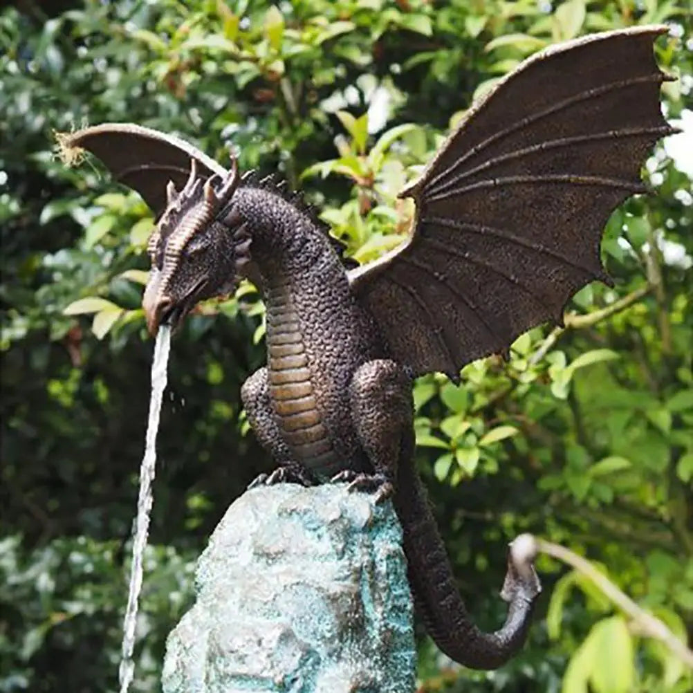 Bronze Resin Fountain Dragon Ornament for Garden Decor