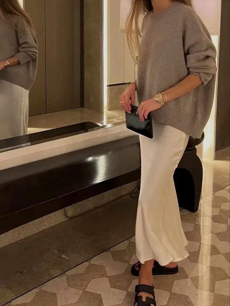 MUJER Satin Midi Skirt for Women in Elegant Polyester Satin