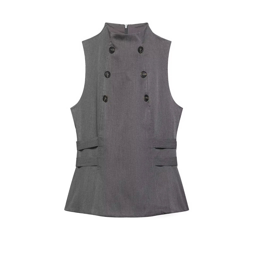 HH Woman 2026 Summer New Fashion Elegant Short Top Fashion Female High Collar Sleeveless Back Zipper Casual Slim Solid Vest Top