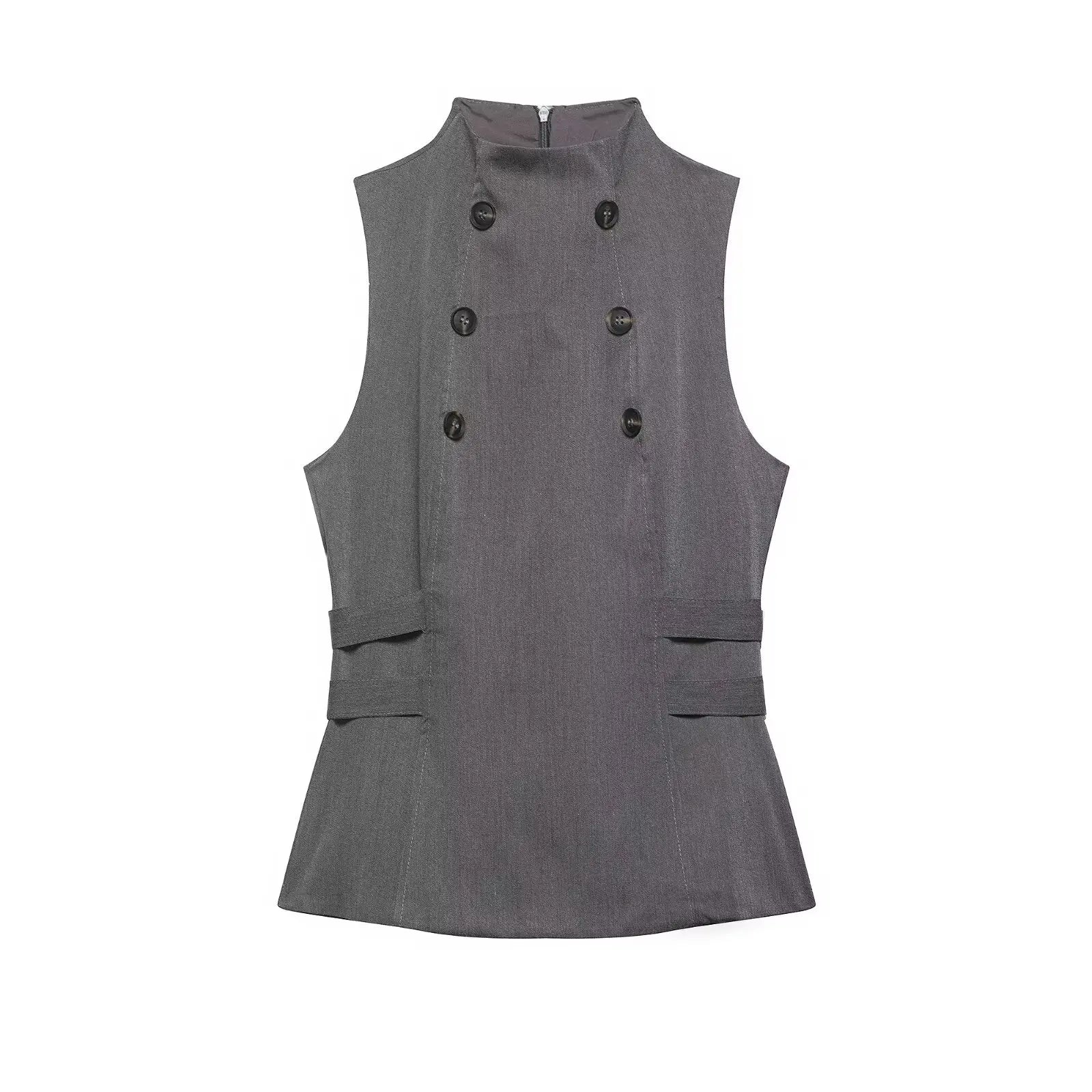HH Woman 2026 Summer New Fashion Elegant Short Top Fashion Female High Collar Sleeveless Back Zipper Casual Slim Solid Vest Top