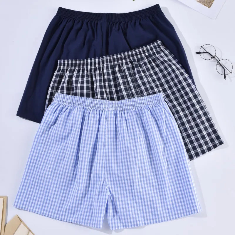Comfortable Cotton Boxer Shorts for Men in Striped Plaid