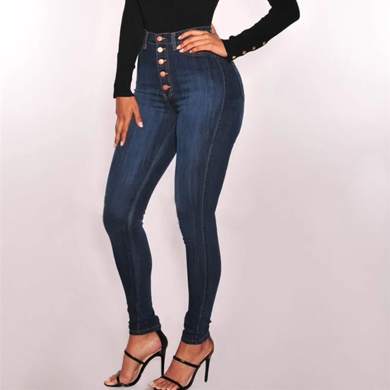 High Waist Push Up Jeans for Women in Washed Denim